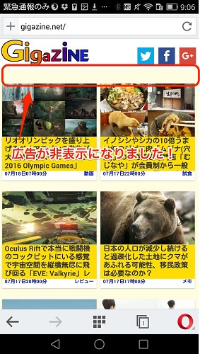 広告のブロック適用後
