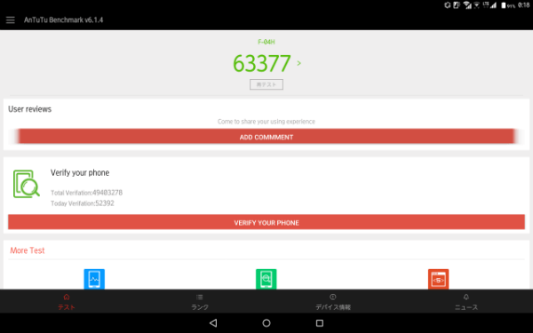 Antutu Benchmarkのスコア