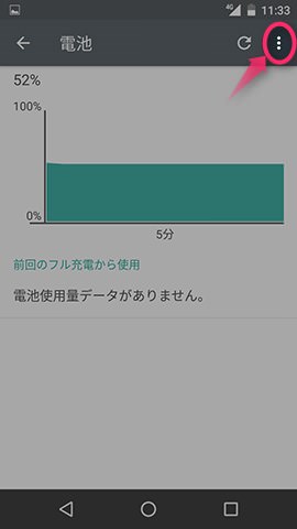 右上のメニューからバッテリーセーバーの設定画面へ
