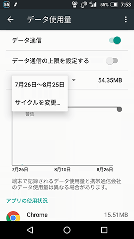 日付の部分をタップし「サイクル変更」を選ぶ