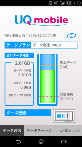 UQモバイル ターボ機能のON/OFF