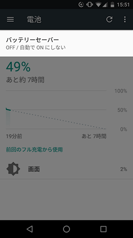 設定の電池を選びバッテリーセーバーをオンにします