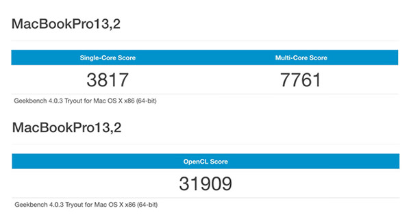 GeekBench 3のスコア(MacBook Pro Late 2016)