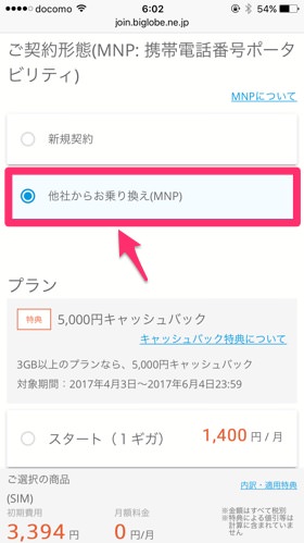 MNPを使った申し込み