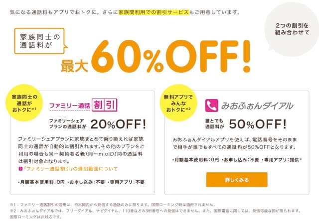 ファミリーシェアプランにすると家族間通話が最大60%OFF!