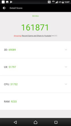 Antutuのスコア:Xperia XZ Premium