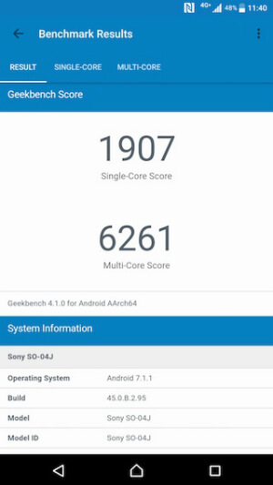 GeekBench4のスコア:Xperia XZ Premium