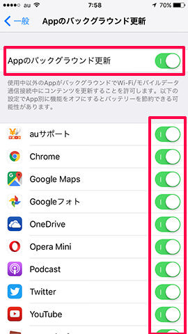 通信量の節約には各種アプリの設定をオフにするのが有効