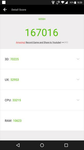 AnTutuのベンチマークスコア:AQUOS R