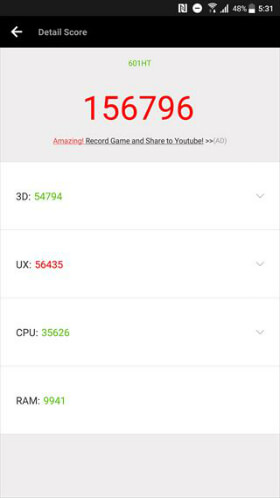 AnTutuのベンチマークスコア:HTC U11
