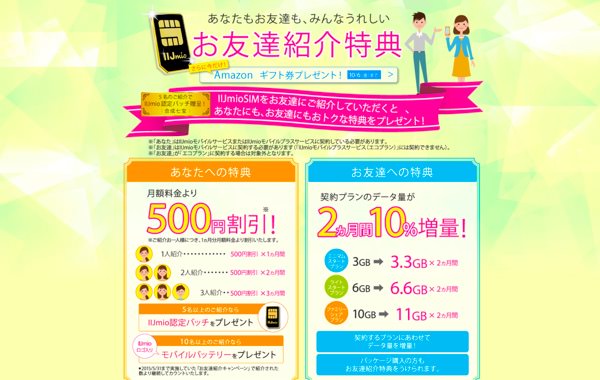 IIJmioのお友達紹介特典