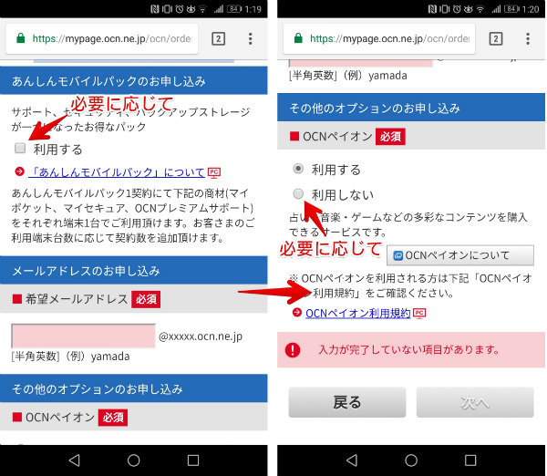 オプションの選択をし、最終確認をして申し込み完了