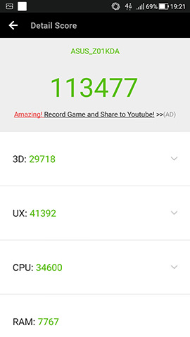 AnTuTu Benchmark(Ver 6.2.7)でのスコア