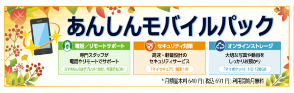 月額640円で3つのサービスが受けられる「あんしんモバイルパック」