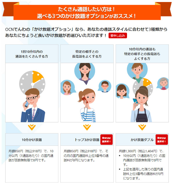 OCNでんわ5分かけ放題オプション