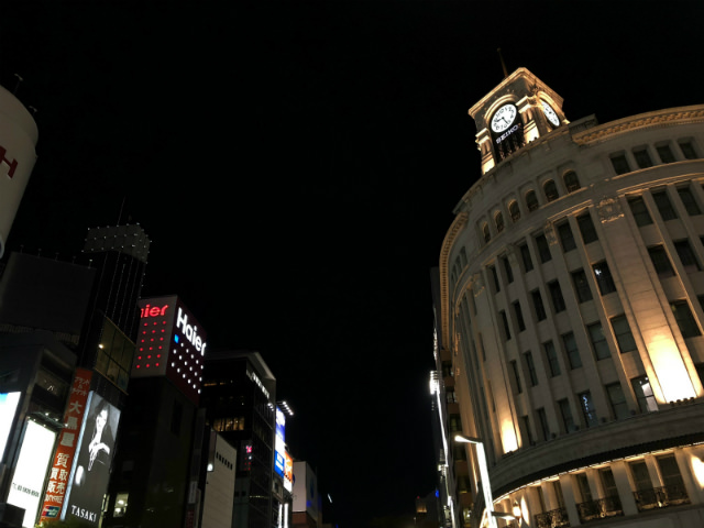 iPhone 8 カメラ作例:銀座の夜景を撮影