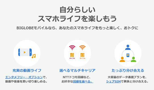 BIGLOBEモバイルの主な特徴