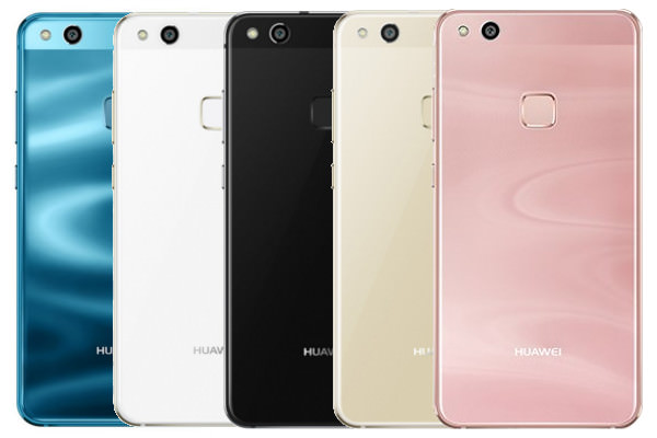 P10 lite。左から、サファイアブルー・パールホワイト・ミッドナイトブラック・プラチナゴールド・サクラピンク