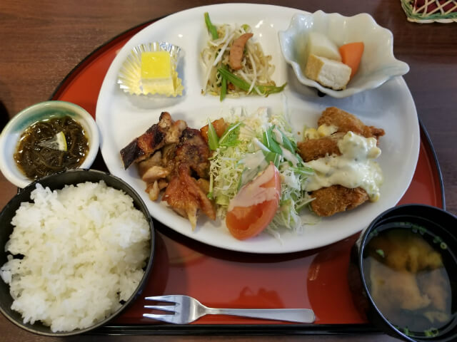 照り焼きチキンとカキフライのランチプレート:Galaxy S8作例