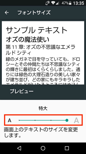 文字サイズの変更の変更も可能