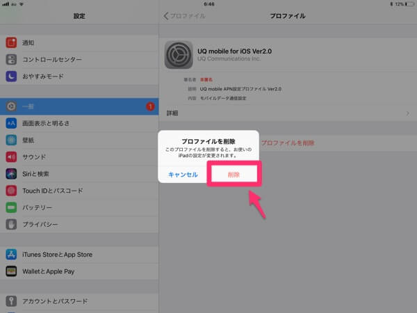 再び「削除」をタップ