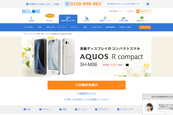 BIGLOBEモバイルでの販売価格