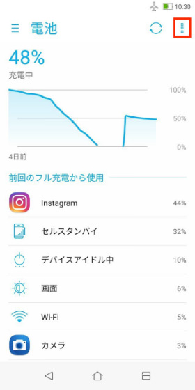 【電池残量をパーセントで表示する】にチェックを入れる