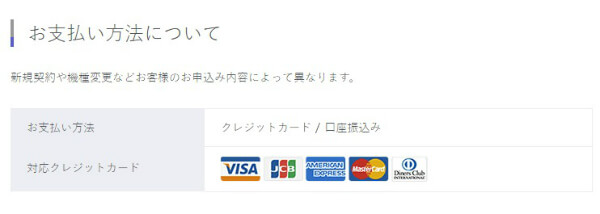 主要カードのほかに口座振込でも支払いできる
