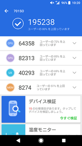 Antutu Benchmark結果(XZ1)