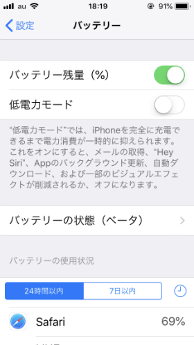バッテリーを消費しているアプリiOS11