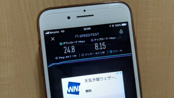 通信速度は筆者の利用環境でも下り約25Mbpsをマーク!