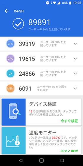 Android One X4 ベンチマークスコアの測定結果