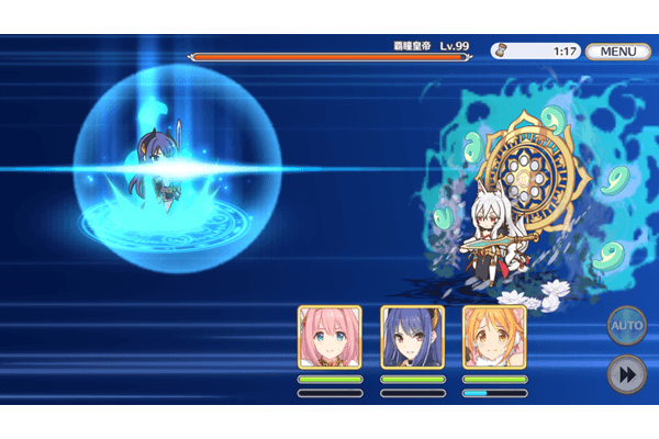 プリンセスコネクト!の戦闘画面。ゲーム連携はリンクスメイトHPに記載されています