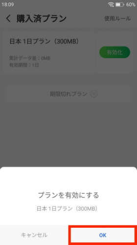 【OK】をタップすると、表示が【有効化済】に切り替わる