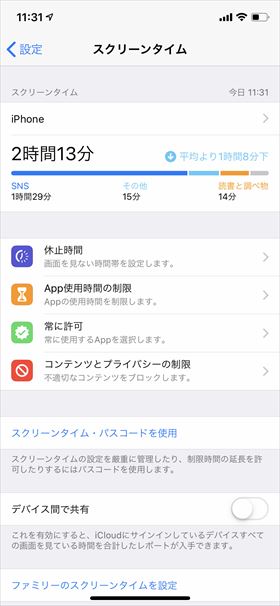 【設定】→【スクリーンタイム】