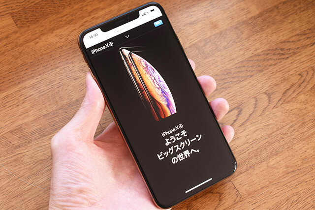手の形を変えずに3機種を持ってみた様子(1枚目から左から順にiPhone 8、iPhone XS、iPhone XS Max)