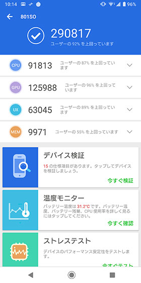 AnTuTu Benchmarkで測定したベンチマークスコア