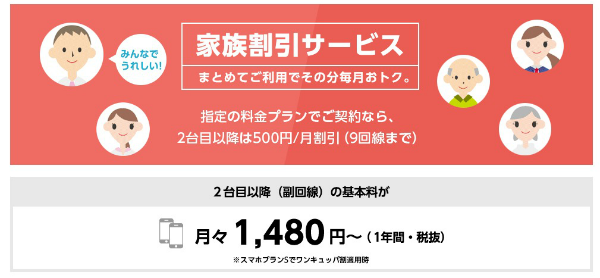 複数台契約で子回線の基本使用料を割引