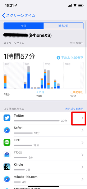 アプリの横にある【>】をタップすれば、さらに詳細な情報が確認できる