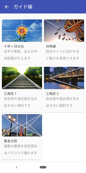非表示を含め、全15パターンから使用したいガイド線を選択する