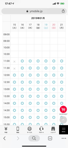 日程表から希望日時を選択し、お客様情報を入力
