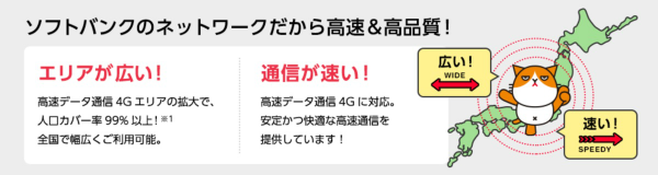 ソフトバンクの高品質な回線を使用しているので通信が安定している