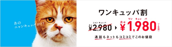 ワイモバイルの月額といえば、ワンキュッパ