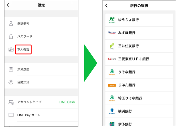 「本人確認」から登録する銀行口座を選択