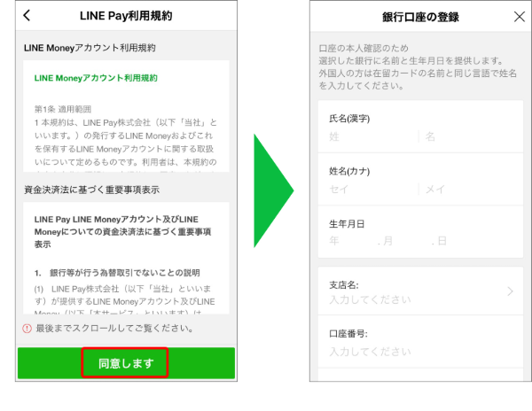 利用規約に同意し、 名前や生年月日など必要情報を入力