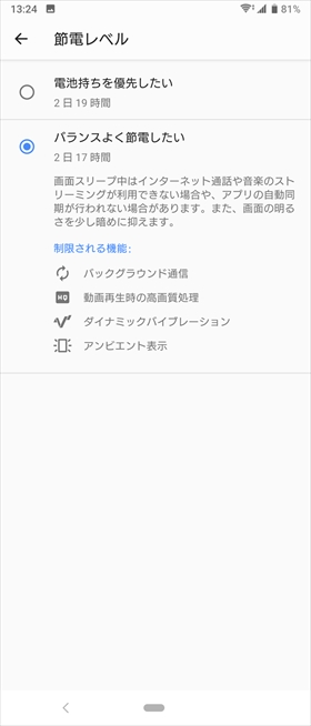 設定できる節電レベルは2段階。