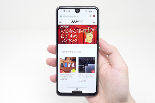 手持ちをした様子:ディスプレイ面